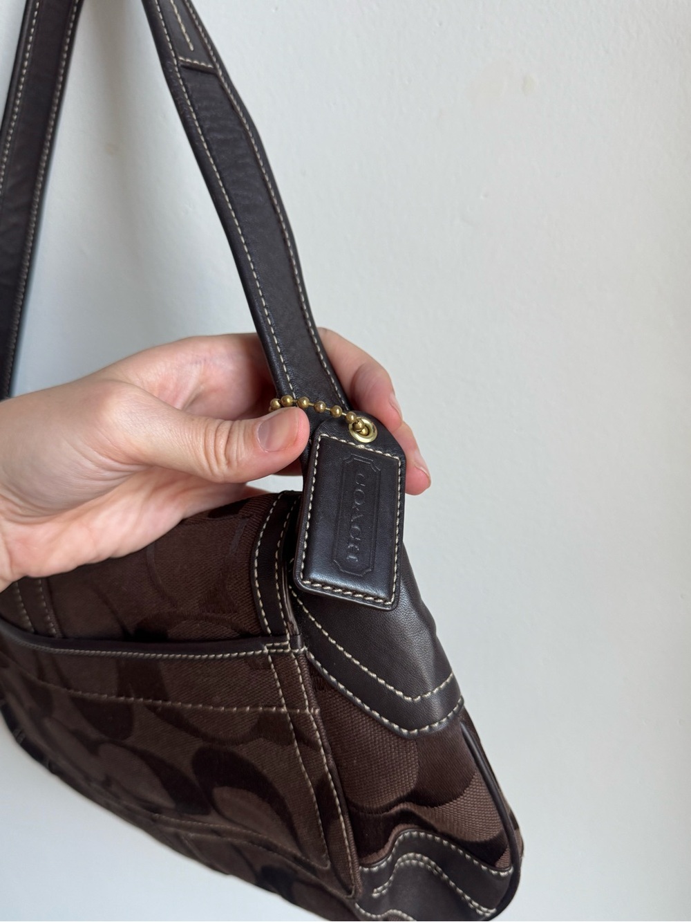 Coach Dark Brown Signature Canvas Shoulder Bag with Gold Turnlock - Picture 4 of 6